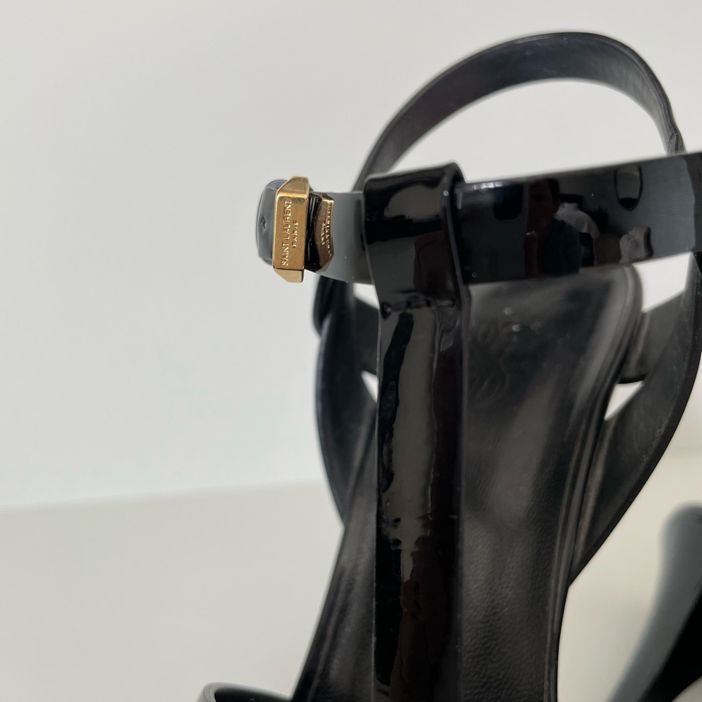 YSL Tribute Platform Sandals, Black Leather